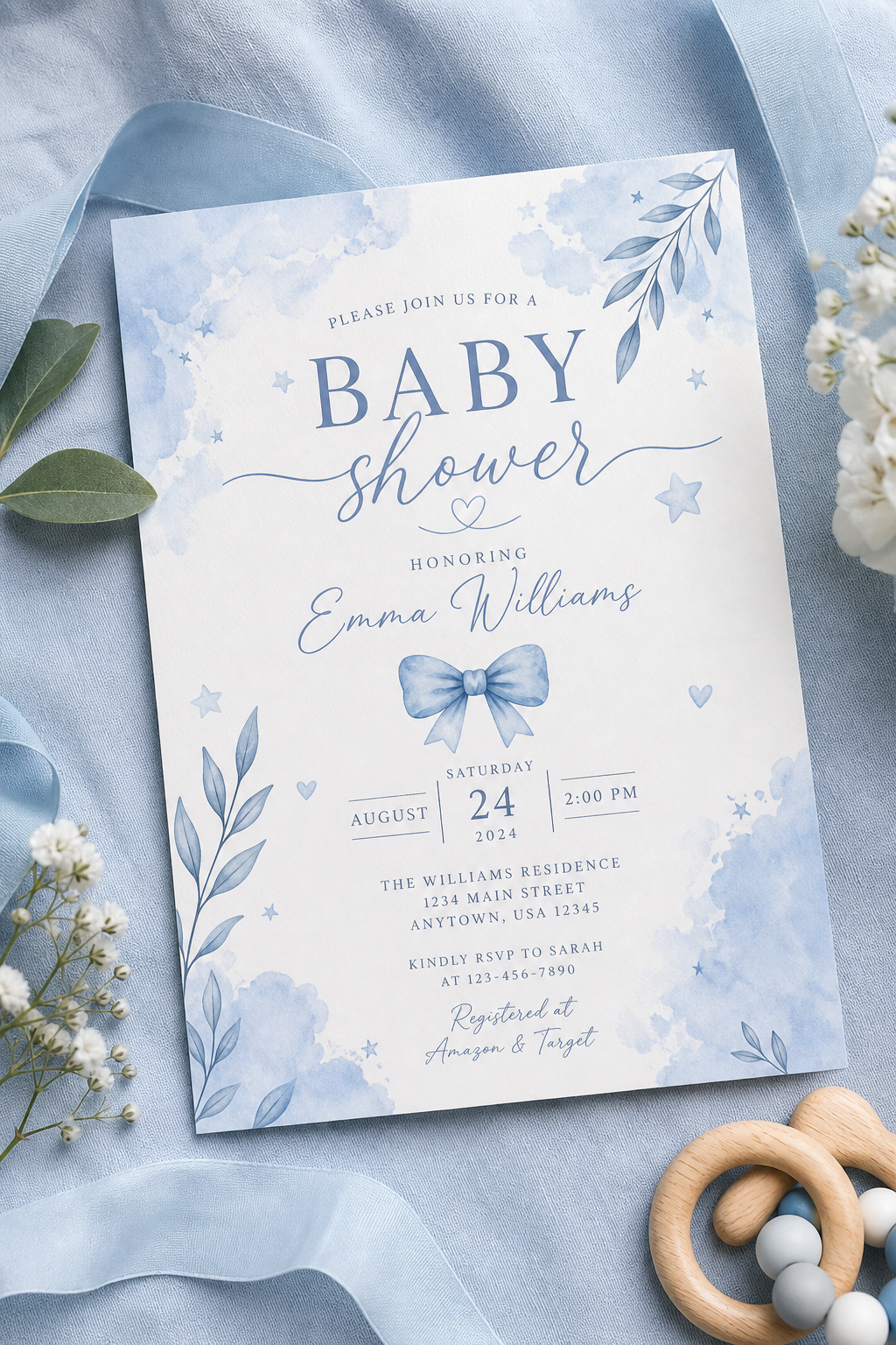 Blue Baby Shower Invitation Template