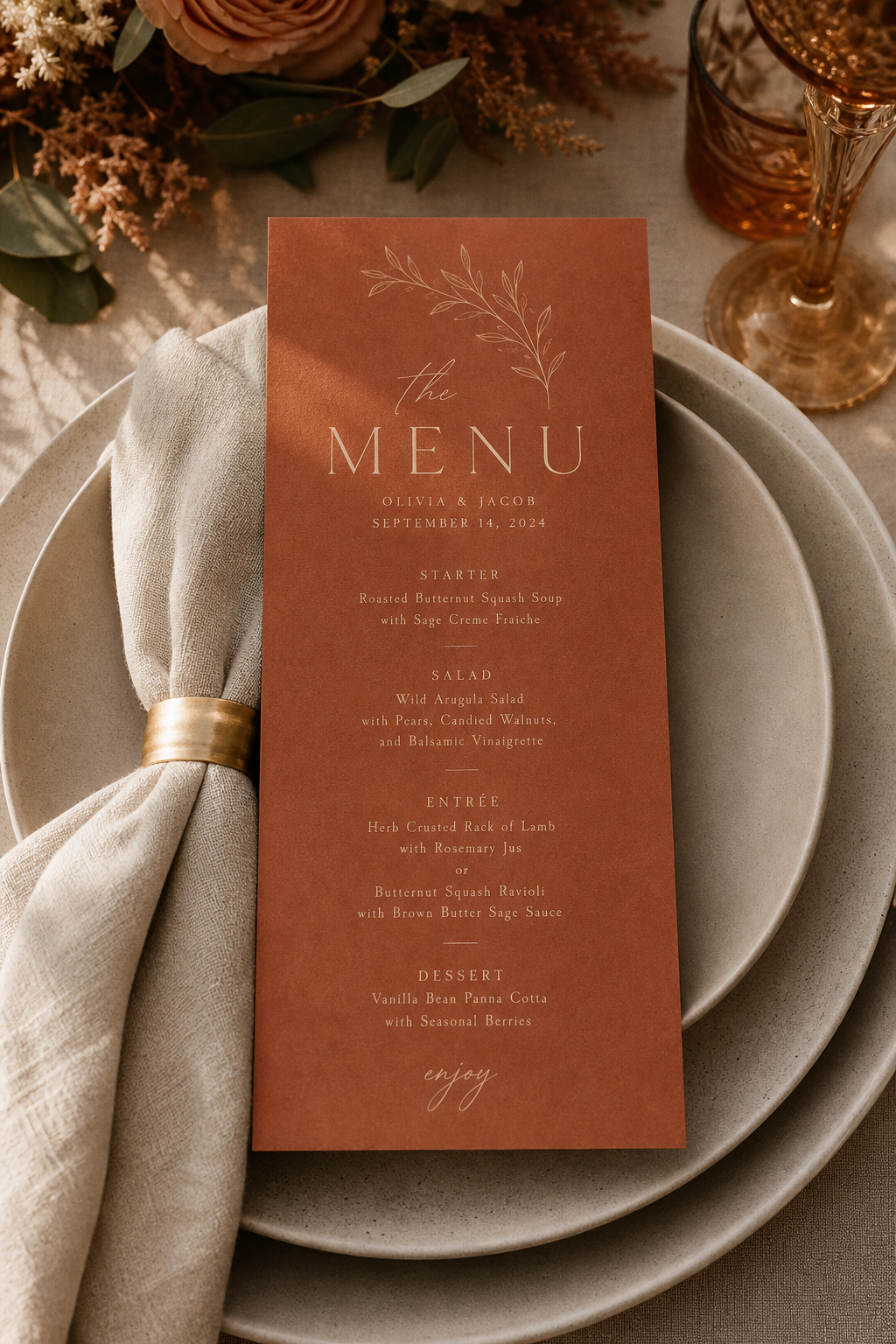 Warm Clay Wedding Menu Card